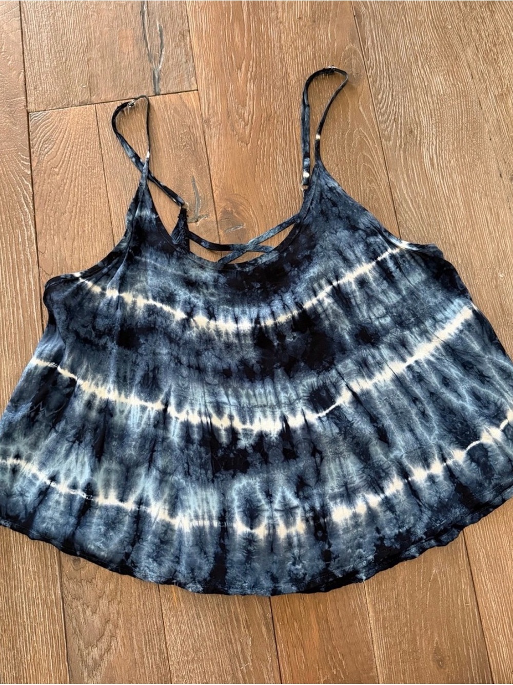 Blue Life Black & White Tie-Dye Strappy Camisole - one size fits most